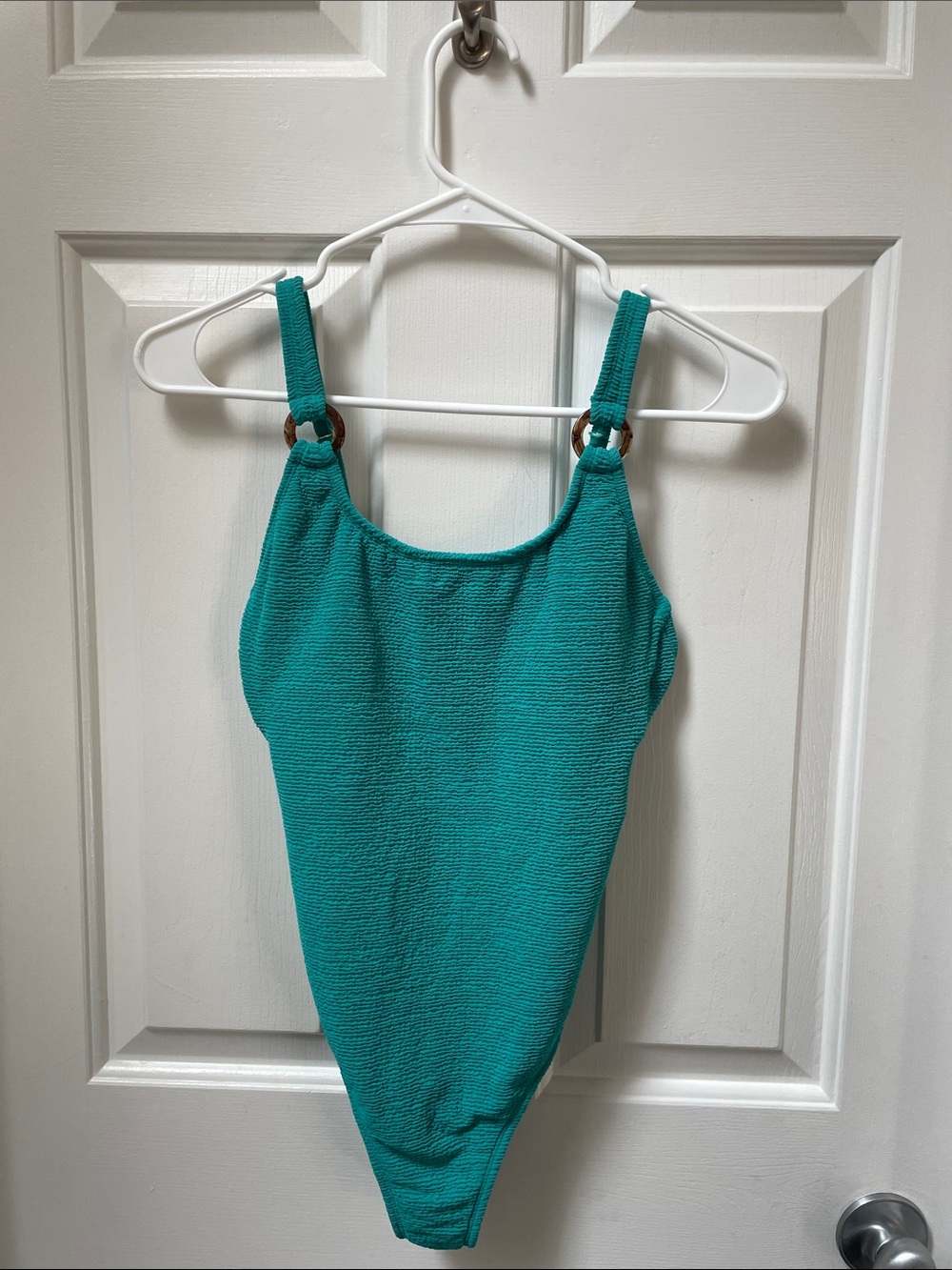 Shade & Shore Teal Textured One-Piece Swimsuit with Ring-Strap Detail